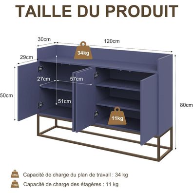Modernes Sideboard mit 4 Türen, grifflos, minimalistischer Küchenschrank für