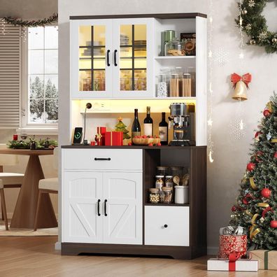 DRIXNO Küchenschrank Buffetschrank mit LED-Beleuchtung, Steckdosen und USB