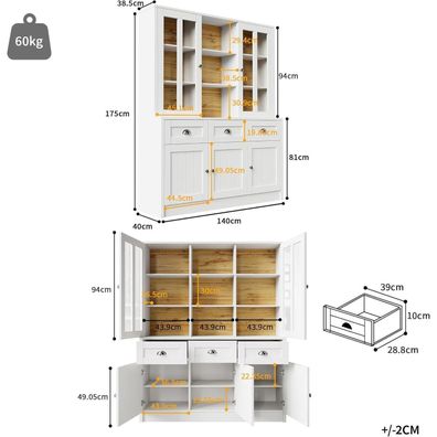 Lahoomu Hochschrank Vitrinenschrank Küchenschrank Esszimmerschrank mit