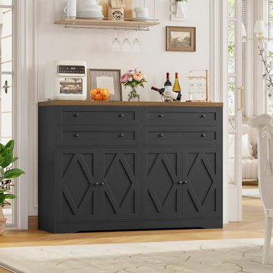 HOCSOK Sideboard 132.7 cm Breit, Küchenschrank mit 4 Schubladen & 4 Türen