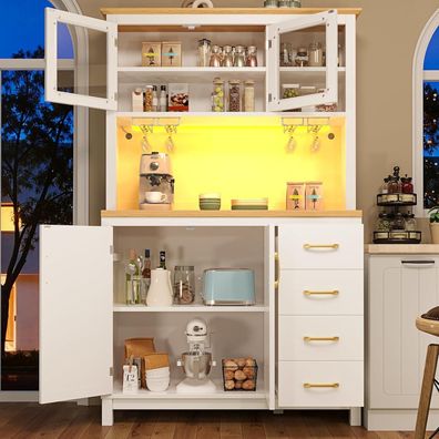 DRIXNO Buffetschrank mit LED-Lichtleiste, 4 Türen, Sideboard für Küche