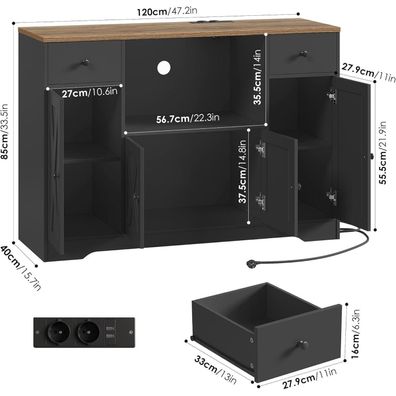 HOCSOK 120 cm Küchenschrank mit Steckdose und Mikrowellenregal, Vorratsschrank