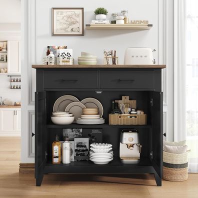 HOCSOK Küchenschrank Sideboard mit Arbeitsplatte, 2 Schubladen und 2 Türen