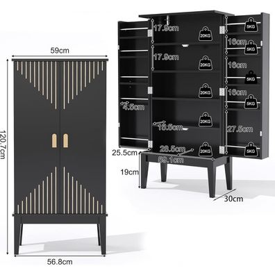VIVCA Küchenschrank 120x59x30cm, 2-türiger Aufbewahrungsschrank im