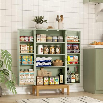 Holtico Mehrzweckschrank Grün mit verstellbarem Regal, freistehend für Küche