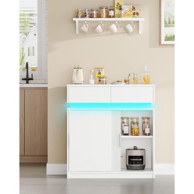 Hzuaneri Sideboard mit 2 Schubladen, 2 Schiebetüren, Steckdosenleiste