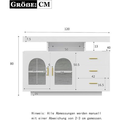 FammyLoft 120cm Sideboard mit 3 Schubladen, LED-Lichtleiste und großem