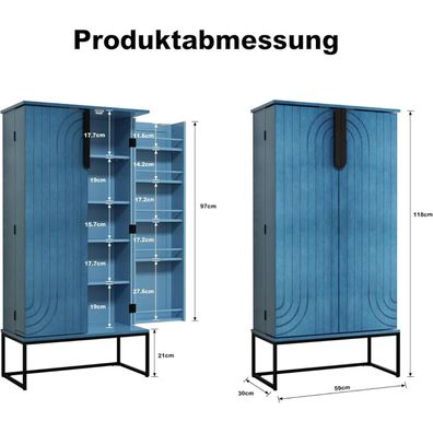 Holtico Küchenschrank Blau Stil 2 - Verstellbare Regale, Wohnzimmerschrank