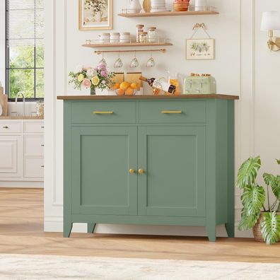 HOCSOK Küchenschrank mit Arbeitsplatte, Sideboard Grün im Landhausstil mit 2