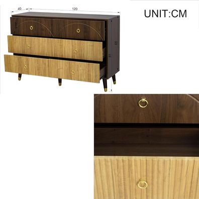 FammyLoft Sideboard mit 6 Schubladen, 120x40x81cm, Zweifarbiges