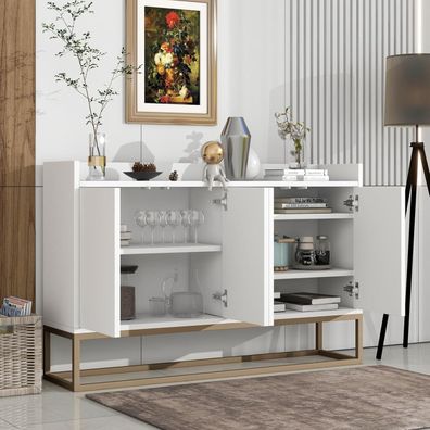Bpkadhy Sideboard 120cm Breit Weiß, Küchenschrank mit Arbeitsplatte, 4 Türen