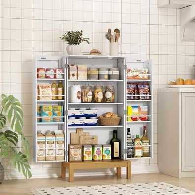 Holtico Mehrzweckschrank Weiß mit verstellbarem Regal, goldene Akzente