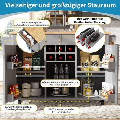 Lahoomu Kücheninsel (102x45x92cm) - Multifunktionaler Küchenschrank mit