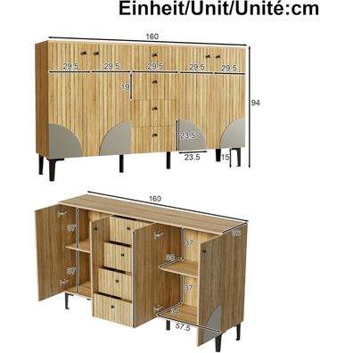 FammyLoft Moderner Holz Aufbewahrungsschrank mit 4 Türen & 4 Schubladen
