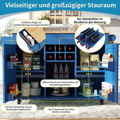 Lahoomu Kücheninsel 102x45x92cm, Multifunktionaler Küchenschrank und
