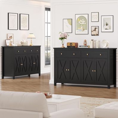 FirFurd Sideboard 140cm Breit, Küchenschrank mit Arbeitsplatte, 2 Schubladen