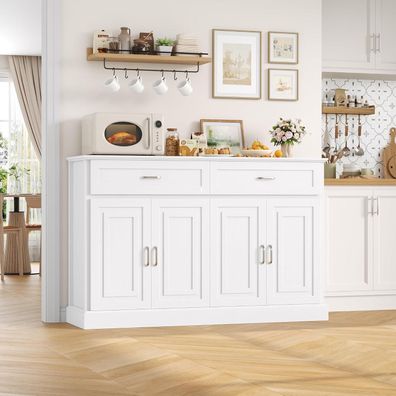 FirFurd Sideboard 140 cm weiß mit 2 Schubladen & 4 Türen - vielseitiger Küchen