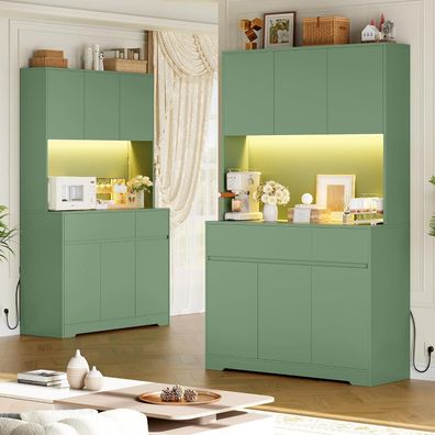 FirFurd Küchenbuffetschrank mit LED, Steckdose und Arbeitsplatte, grün