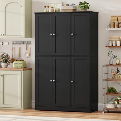 FirFurd Küchenschrank 180 cm Mehrzweckschrank mit 6 Türen, schwarz