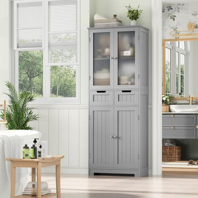 HOCSOK Hochschrank Grau 170x60x30cm - 4 Türen, 2 Schubladen für Bad, Küche