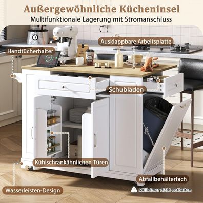 Lahoomu Kücheninsel mit Rollen, ausziehbarer Essbereich