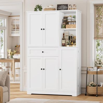 FirFurd Küchenschrank mit Gewürzregal, 5 Türen, 1 Schublade, weißer Hochschrank