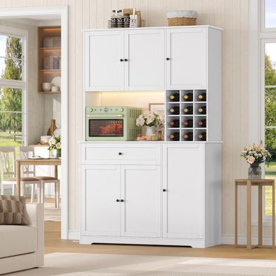 FirFurd Küchenschrank 180cm mit LED, Steckdosenleiste, Arbeitsplatte
