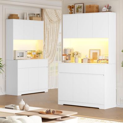 FirFurd Küchenbuffet mit LED und Steckdose, 180x100x38,5cm, weiß