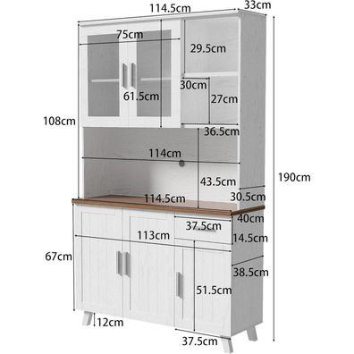 Lahoomu Sideboard Hochschrank 114 x 40 x 190 cm Weiß Holzmaserung für