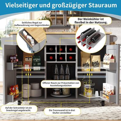 DRIXNO Kücheninsel (102x45x92cm) - Multifunktionaler Servierwagen mit Stauraum