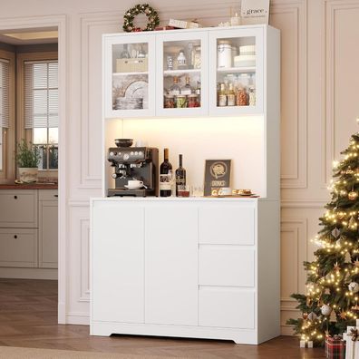 FirFurd Küchenschrank mit LED und Steckdosenleiste, 180x100x38.5 cm, weiß