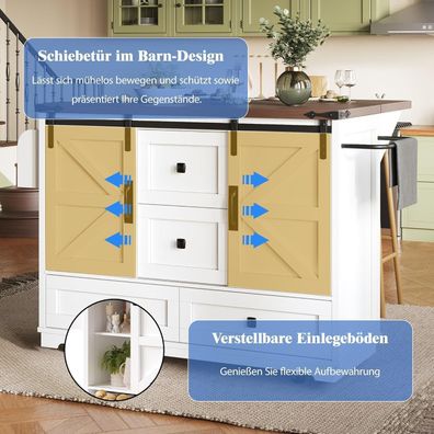Lahoomu Multifunktionaler Küchenwagen mit Klapptisch, Mobile Kücheninsel, Bar