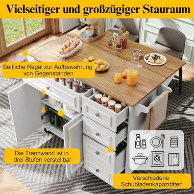 Lahoomu Kücheninsel mit klappbarer Tischplatte, weiß, 110x45-75x92cm