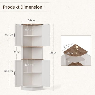 BonVache Eckschrank Hochschrank 165cm Weiß - Schmaler Aufbewahrungsschrank mit