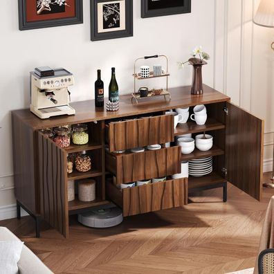 DRIXNO Sideboard 150cm Dunkle Eiche mit 3 Schubladen und 2 Türen, Braun