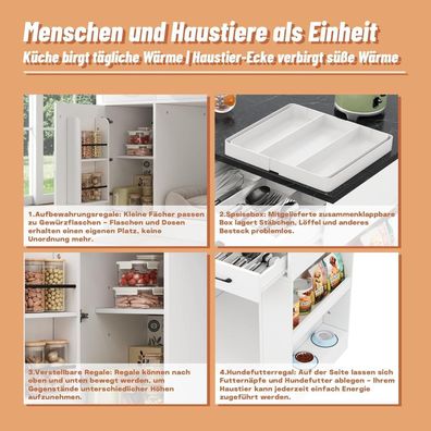 Kücheninsel mit 3 Schubladen, Gewürzablage und verstellbarem Regal, weiß