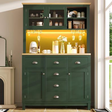 DRIXNO Küchenschrank mit LED-Beleuchtung, 4 Türen, Sideboard für Küche