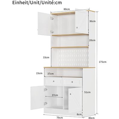 Lahoomu Weißes Sideboard mit 2 Schubladen und 4 Türen, Buffet für Küche