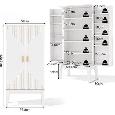 VIVCA Küchenschrank 120x59x30cm, 2-türiger Aufbewahrungsschrank im