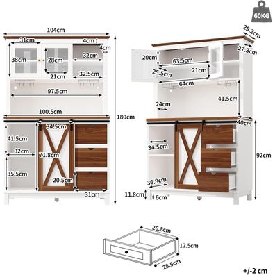 Ojjxh Küchenschrank Hochschrank mit LED & App-Steuerung, Glastür & Schiebetür
