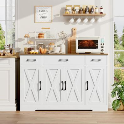 HOCSOK Sideboard 140cm Breit: 4 Türen, 3 Schubladen, 2 verstellbare Regale