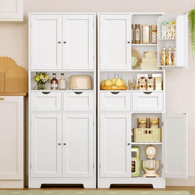 Teenfon Hochschrank 4-türig mit 2 Schubladen, 161cm weiß - vielseitiger