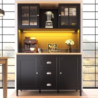 DRIXNO Küchenschrank mit LED-Beleuchtung, 120x40x179 cm, Schwarz