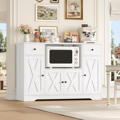 HOCSOK 120 cm Sideboard für Küche mit Steckdose und Mikrowellenregal, Weiß