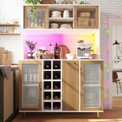 DRIXNO Küchenschrank mit LED-Beleuchtung, Sideboard mit Weinregal und