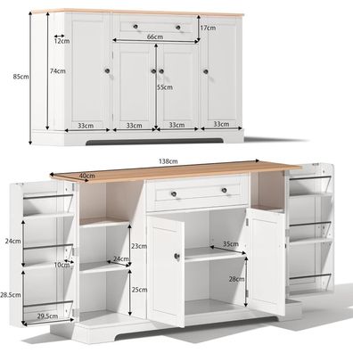 Oslghy Küchenbuffet Sideboard mit Schublade und Regaltüren, 138x40x85cm, Natur