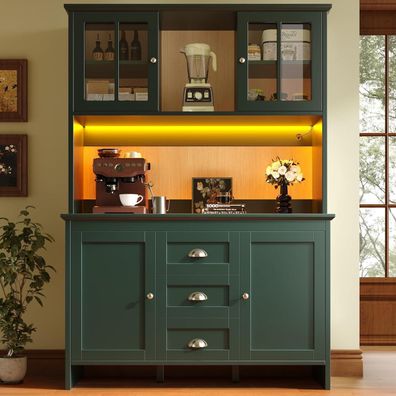 DRIXNO Küchenschrank Hochschrank mit Arbeitsplatte und LED-Beleuchtung