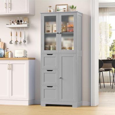 HOCSOK Hochschrank Grau, 143.2x60x30cm, 3 Türen, 3 Schubladen - Vielseitig für
