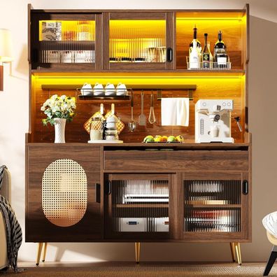 DRIXNO Küchenschrank mit LED-Beleuchtung, Sideboard mit Schubladen und