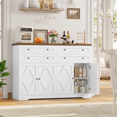 HOCSOK Sideboard 132.7 cm Breit: Küchenschrank mit 4 Schubladen, 4 Türen und 2